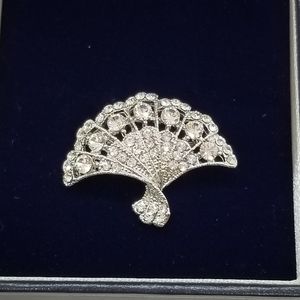 Fan Shaped Brooch with Crystals